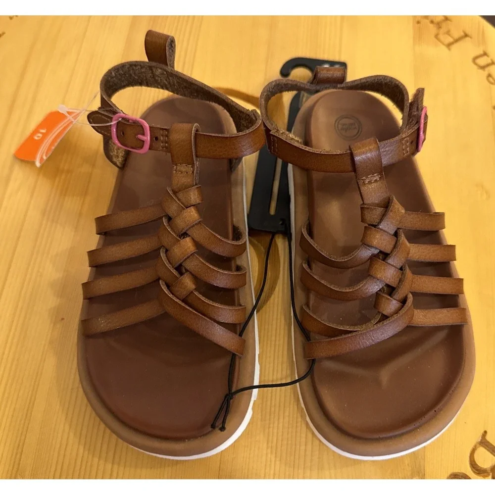 Wonder Nation Girls Brown Sandals 10 Comfort footbed Buckle Strap Snap